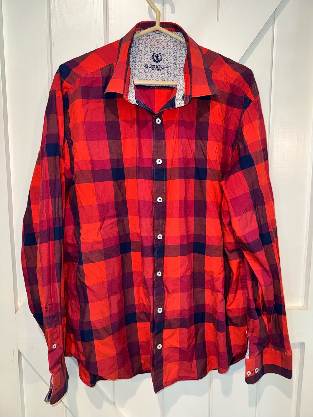 Bugatchi Uomo Plaid Button Down Shirt Men’s Large Red Blue Long Sleeve